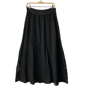 Chico's Eyelet Lace Maxi Skirt Women M Size 1 Black Whimsigoth Elastic Waist
